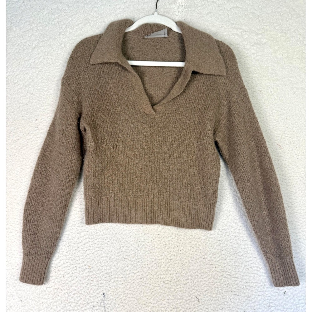 Everlane Sweater Womens S Taupe Alpaca Wool Collared Pullover Preppy Academia